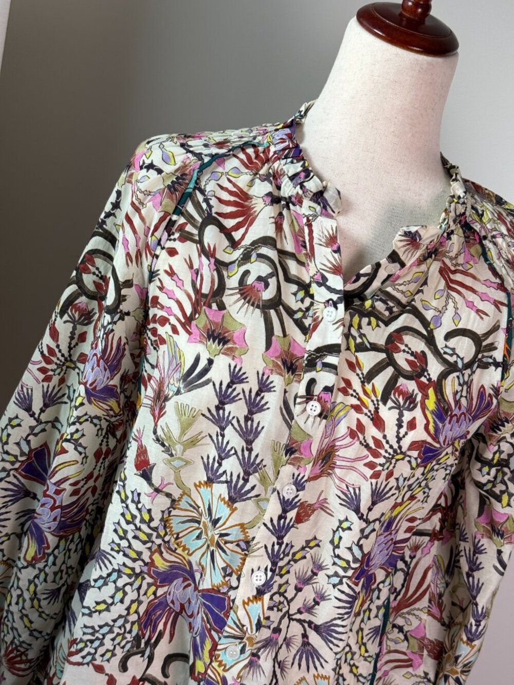Maria Cher Cotton Silk Voile Floral Peasant Blouse XS Boho Luxe - Picture 3 of 10